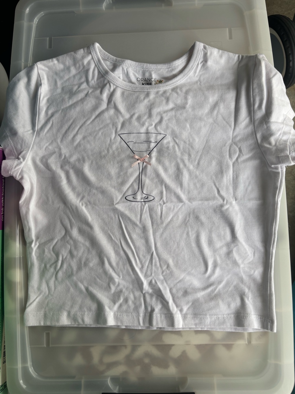Orange Kisses White Cocktail Graphic Tee with Pink Bow
